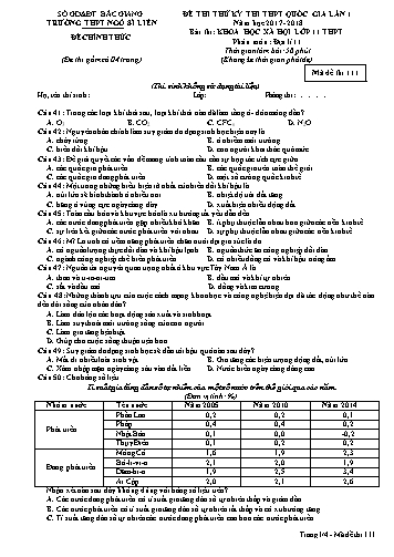 Đề thi thử THPT QG Địa lí 11 (Lần 1) - Mã đề 111 - Năm học 2017-2018 - Trường THPT Ngô Sĩ Liên (Có đáp án)