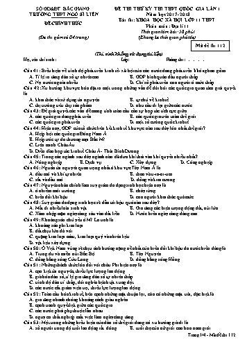 Đề thi thử THPT QG Địa lí 11 (Lần 1) - Mã đề 112 - Năm học 2017-2018 - Trường THPT Ngô Sĩ Liên (Có đáp án)