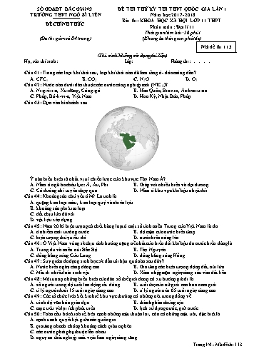 Đề thi thử THPT QG Địa lí 11 (Lần 1) - Mã đề 113 - Năm học 2017-2018 - Trường THPT Ngô Sĩ Liên (Có đáp án)