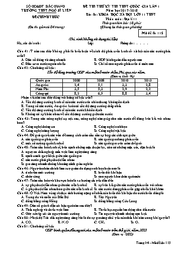 Đề thi thử THPT QG Địa lí 11 (Lần 1) - Mã đề 115 - Năm học 2017-2018 - Trường THPT Ngô Sĩ Liên (Có đáp án)