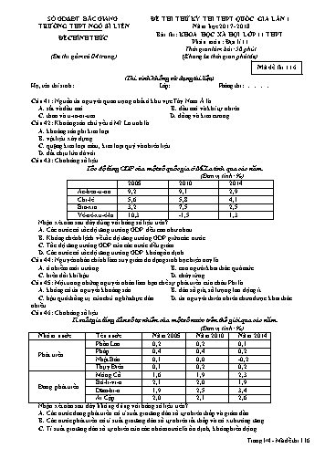 Đề thi thử THPT QG Địa lí 11 (Lần 1) - Mã đề 116 - Năm học 2017-2018 - Trường THPT Ngô Sĩ Liên (Có đáp án)