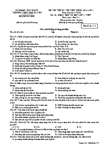 Đề thi thử THPT QG Địa lí 11 (Lần 1) - Mã đề 117 - Năm học 2017-2018 - Trường THPT Ngô Sĩ Liên (Có đáp án)