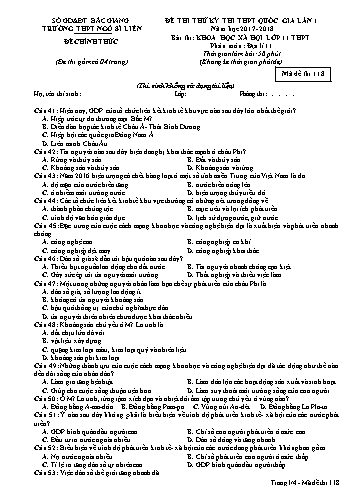 Đề thi thử THPT QG Địa lí 11 (Lần 1) - Mã đề 118 - Năm học 2017-2018 - Trường THPT Ngô Sĩ Liên (Có đáp án)