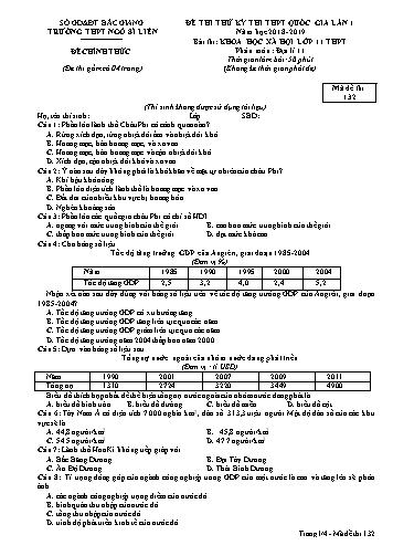 Đề thi thử THPT QG Địa lí 11 (Lần 1) - Mã đề 132 - Năm học 2018-2019 - Trường THPT Ngô Sĩ Liên (Có đáp án + Ma trận)