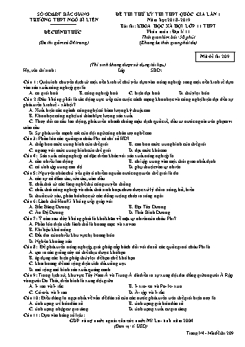 Đề thi thử THPT QG Địa lí 11 (Lần 1) - Mã đề 209 - Năm học 2018-2019 - Trường THPT Ngô Sĩ Liên (Có đáp án + Ma trận)