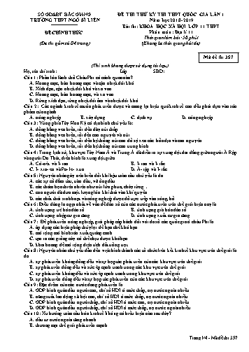 Đề thi thử THPT QG Địa lí 11 (Lần 1) - Mã đề 357 - Năm học 2018-2019 - Trường THPT Ngô Sĩ Liên (Có đáp án + Ma trận)