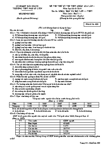 Đề thi thử THPT QG Địa lí 11 (Lần 1) - Mã đề 485 - Năm học 2018-2019 - Trường THPT Ngô Sĩ Liên (Có đáp án + Ma trận)