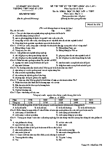 Đề thi thử THPT QG Địa lí 11 (Lần 1) - Mã đề 570 - Năm học 2018-2019 - Trường THPT Ngô Sĩ Liên (Có đáp án + Ma trận)