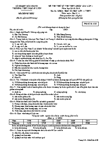 Đề thi thử THPT QG Địa lí 11 (Lần 1) - Mã đề 628 - Năm học 2018-2019 - Trường THPT Ngô Sĩ Liên (Có đáp án + Ma trận)