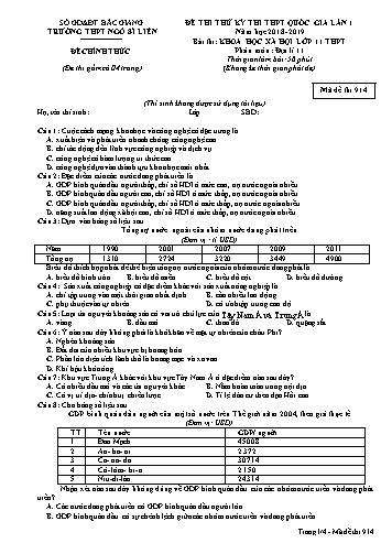 Đề thi thử THPT QG Địa lí 11 (Lần 1) - Mã đề 914 - Năm học 2018-2019 - Trường THPT Ngô Sĩ Liên (Có đáp án + Ma trận)