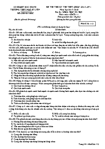 Đề thi thử THPT QG GDCD 11 (Lần 1) - Mã đề 113 - Năm học 2017-2018 - Trường THPT Ngô Sĩ Liên