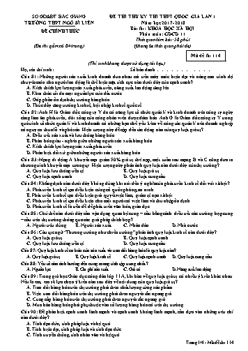 Đề thi thử THPT QG GDCD 11 (Lần 1) - Mã đề 114 - Năm học 2017-2018 - Trường THPT Ngô Sĩ Liên