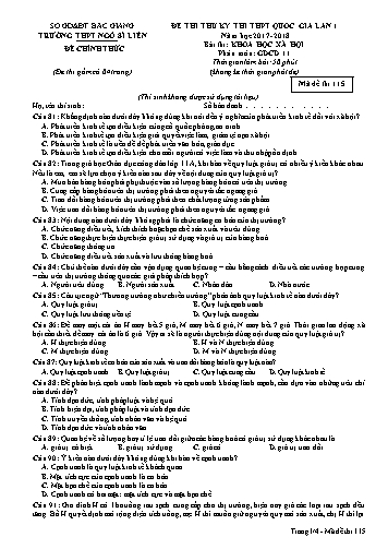 Đề thi thử THPT QG GDCD 11 (Lần 1) - Mã đề 115 - Năm học 2017-2018 - Trường THPT Ngô Sĩ Liên