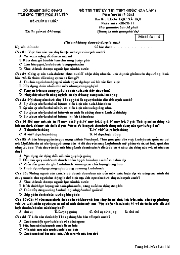 Đề thi thử THPT QG GDCD 11 (Lần 1) - Mã đề 116 - Năm học 2017-2018 - Trường THPT Ngô Sĩ Liên