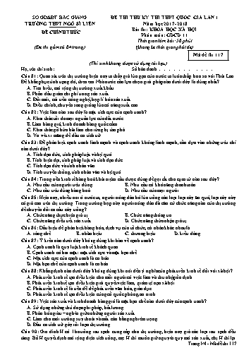 Đề thi thử THPT QG GDCD 11 (Lần 1) - Mã đề 117 - Năm học 2017-2018 - Trường THPT Ngô Sĩ Liên
