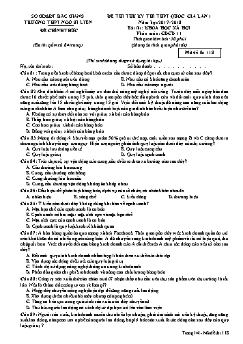 Đề thi thử THPT QG GDCD 11 (Lần 1) - Mã đề 118 - Năm học 2017-2018 - Trường THPT Ngô Sĩ Liên