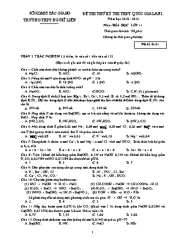 Đề thi thử THPT QG Hóa học 11 (Lần 1) - Mã đề 01 - Năm học 2015-2016 - Trường THPT Ngô Sĩ Liên (Có đáp án)