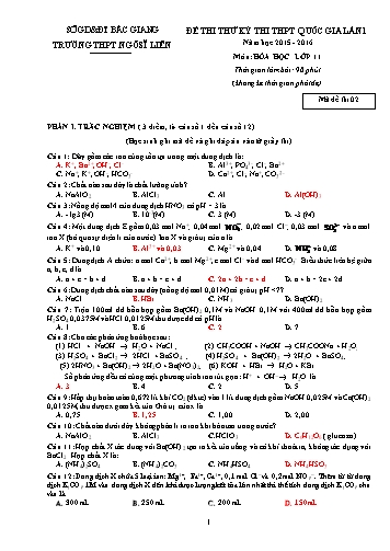 Đề thi thử THPT QG Hóa học 11 (Lần 1) - Mã đề 02 - Năm học 2015-2016 - Trường THPT Ngô Sĩ Liên (Có đáp án)