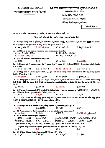 Đề thi thử THPT QG Hóa học 11 (Lần 1) - Mã đề 03 - Năm học 2015-2016 - Trường THPT Ngô Sĩ Liên (Có đáp án)