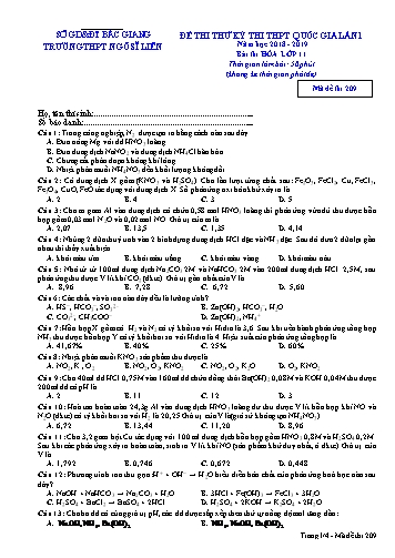 Đề thi thử THPT QG Hóa học 11 (Lần 1) - Mã đề 209 - Năm học 2018-2019 - Trường THPT Ngô Sĩ Liên (Có đáp án)