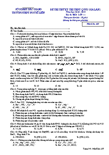 Đề thi thử THPT QG Hóa học 11 (Lần 1) - Mã đề 357 - Năm học 2018-2019 - Trường THPT Ngô Sĩ Liên (Có đáp án)