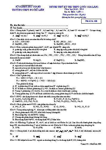 Đề thi thử THPT QG Hóa học 11 (Lần 1) - Mã đề 485 - Năm học 2018-2019 - Trường THPT Ngô Sĩ Liên (Có đáp án)