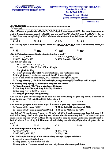 Đề thi thử THPT QG Hóa học 11 (Lần 1) - Mã đề 570 - Năm học 2018-2019 - Trường THPT Ngô Sĩ Liên (Có đáp án)