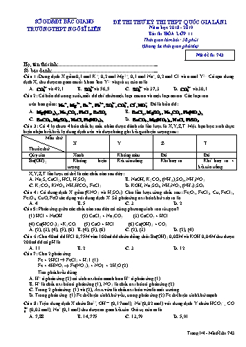 Đề thi thử THPT QG Hóa học 11 (Lần 1) - Mã đề 743 - Năm học 2018-2019 - Trường THPT Ngô Sĩ Liên (Có đáp án)