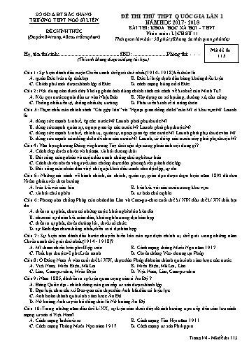 Đề thi thử THPT QG Lịch sử 11 (Lần 1) - Mã đề 113 - Năm học 2017-2018 - Trường THPT Ngô Sĩ Liên (Có đáp án)