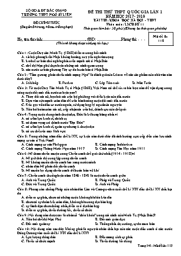 Đề thi thử THPT QG Lịch sử 11 (Lần 1) - Mã đề 115 - Năm học 2017-2018 - Trường THPT Ngô Sĩ Liên (Có đáp án)