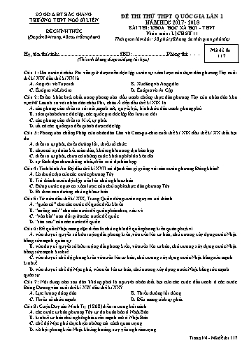 Đề thi thử THPT QG Lịch sử 11 (Lần 1) - Mã đề 117 - Năm học 2017-2018 - Trường THPT Ngô Sĩ Liên (Có đáp án)