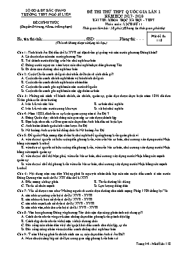Đề thi thử THPT QG Lịch sử 11 (Lần 1) - Mã đề 118 - Năm học 2017-2018 - Trường THPT Ngô Sĩ Liên (Có đáp án)