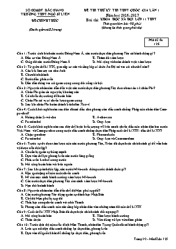 Đề thi thử THPT QG Lịch sử 11 (Lần 1) - Mã đề 125 - Năm học 2016-2017 - Trường THPT Ngô Sĩ Liên (Có đáp án)