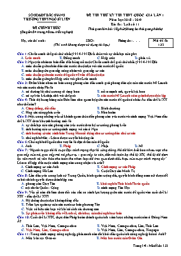 Đề thi thử THPT QG Lịch sử 11 (Lần 1) - Mã đề 132 - Năm học 2018-2019 - Trường THPT Ngô Sĩ Liên (Có đáp án)