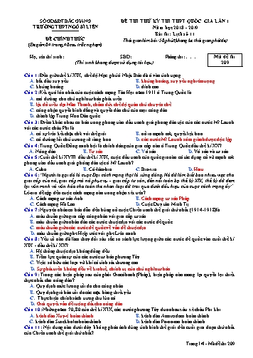 Đề thi thử THPT QG Lịch sử 11 (Lần 1) - Mã đề 209 - Năm học 2018-2019 - Trường THPT Ngô Sĩ Liên (Có đáp án)