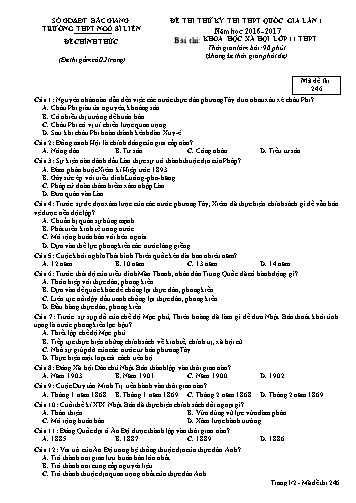 Đề thi thử THPT QG Lịch sử 11 (Lần 1) - Mã đề 246 - Năm học 2016-2017 - Trường THPT Ngô Sĩ Liên (Có đáp án)