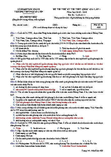 Đề thi thử THPT QG Lịch sử 11 (Lần 1) - Mã đề 485 - Năm học 2018-2019 - Trường THPT Ngô Sĩ Liên (Có đáp án)