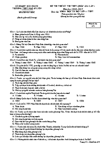 Đề thi thử THPT QG Lịch sử 11 (Lần 1) - Mã đề 671 - Năm học 2016-2017 - Trường THPT Ngô Sĩ Liên (Có đáp án)