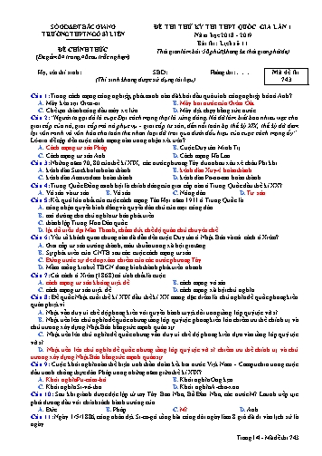 Đề thi thử THPT QG Lịch sử 11 (Lần 1) - Mã đề 743 - Năm học 2018-2019 - Trường THPT Ngô Sĩ Liên (Có đáp án)