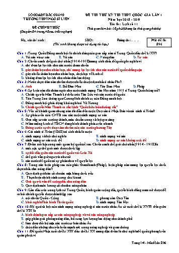 Đề thi thử THPT QG Lịch sử 11 (Lần 1) - Mã đề 896 - Năm học 2018-2019 - Trường THPT Ngô Sĩ Liên (Có đáp án)