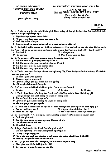 Đề thi thử THPT QG Lịch sử 11 (Lần 1) - Mã đề 946 - Năm học 2016-2017 - Trường THPT Ngô Sĩ Liên (Có đáp án)