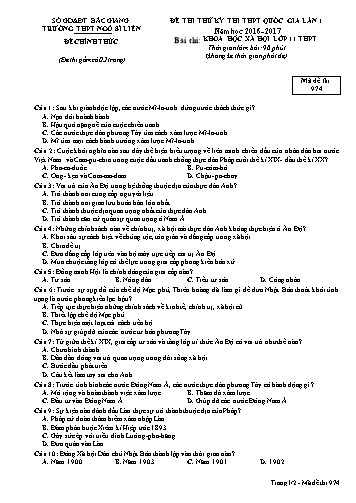 Đề thi thử THPT QG Lịch sử 11 (Lần 1) - Mã đề 974 - Năm học 2016-2017 - Trường THPT Ngô Sĩ Liên (Có đáp án)