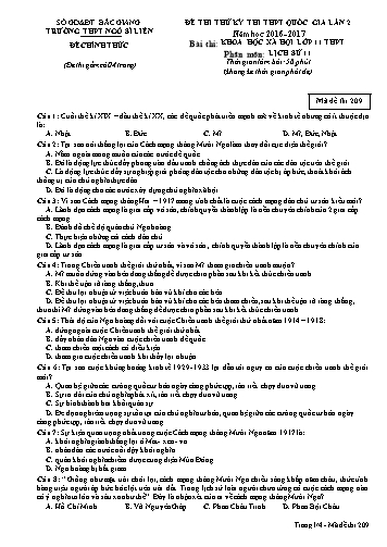 Đề thi thử THPT QG Lịch sử 11 (Lần 2) - Mã đề 209 - Năm học 2016-2017 - Trường THPT Ngô Sĩ Liên (Có đáp án)