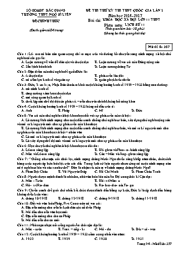 Đề thi thử THPT QG Lịch sử 11 (Lần 2) - Mã đề 357 - Năm học 2016-2017 - Trường THPT Ngô Sĩ Liên (Có đáp án)