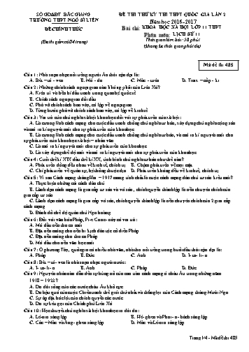Đề thi thử THPT QG Lịch sử 11 (Lần 2) - Mã đề 485 - Năm học 2016-2017 - Trường THPT Ngô Sĩ Liên (Có đáp án)