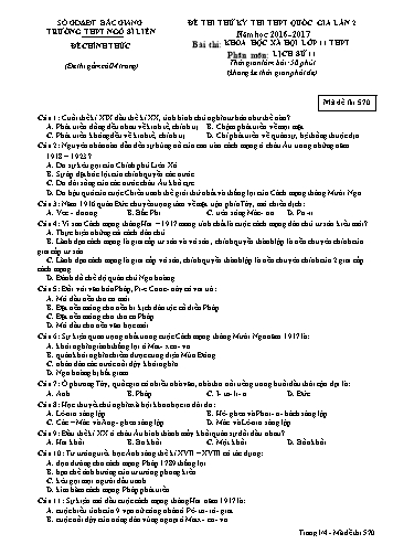 Đề thi thử THPT QG Lịch sử 11 (Lần 2) - Mã đề 570 - Năm học 2016-2017 - Trường THPT Ngô Sĩ Liên (Có đáp án)