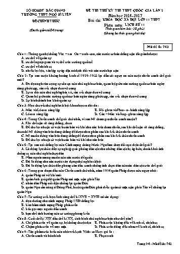 Đề thi thử THPT QG Lịch sử 11 (Lần 2) - Mã đề 743 - Năm học 2016-2017 - Trường THPT Ngô Sĩ Liên (Có đáp án)