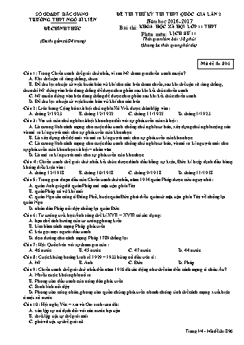 Đề thi thử THPT QG Lịch sử 11 (Lần 2) - Mã đề 896 - Năm học 2016-2017 - Trường THPT Ngô Sĩ Liên (Có đáp án)