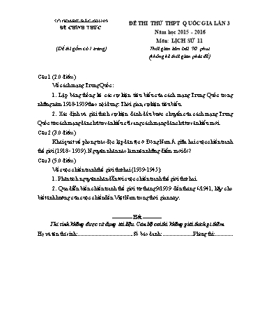 Đề thi thử THPT QG Lịch sử 11 (Lần 3) - Trường THPT Ngô Sĩ Liên (Có đáp án + Ma trận)