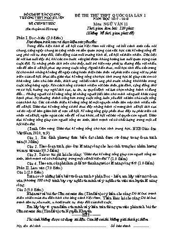 Đề thi thử THPT QG Ngữ văn 11 (Lần 1) - Năm học 2017-2018 - Trường THPT Ngô Sĩ Liên (Có đáp án)